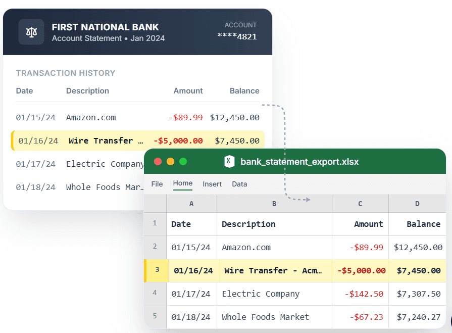 Bank statement to Excel conversion demo